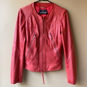 Roberto Cavalli Orange Leather Jacket